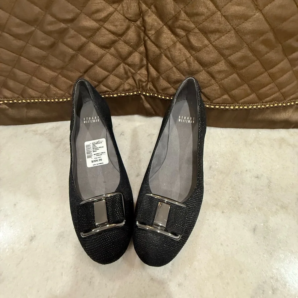 Stuart Weitzman Proper Goosebump Bow Women's Black Wedge Pumps Size 9